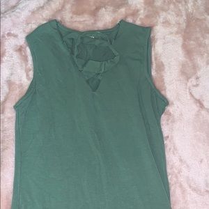 Skinny green dress with cross neck straps!